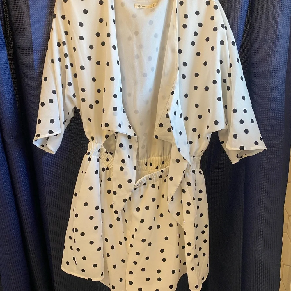 Polka Dot Tie-Front Romper - Picture 4 of 7